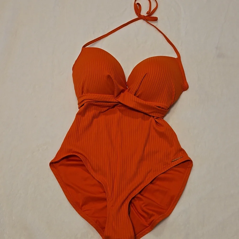 🆕 Vince Camuto Orange 🍊 One-Piece Halter Neck Swimsuit - Picture 3 of 7